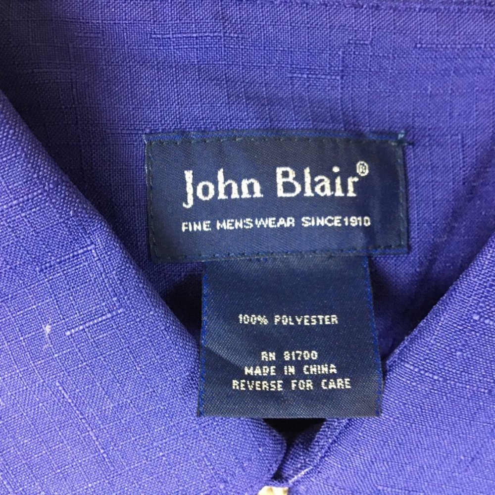 John Blair Men Shirt L Short Sleeve Button Up Shoulder Pockets Linen Look Purple - Picture 2 of 8